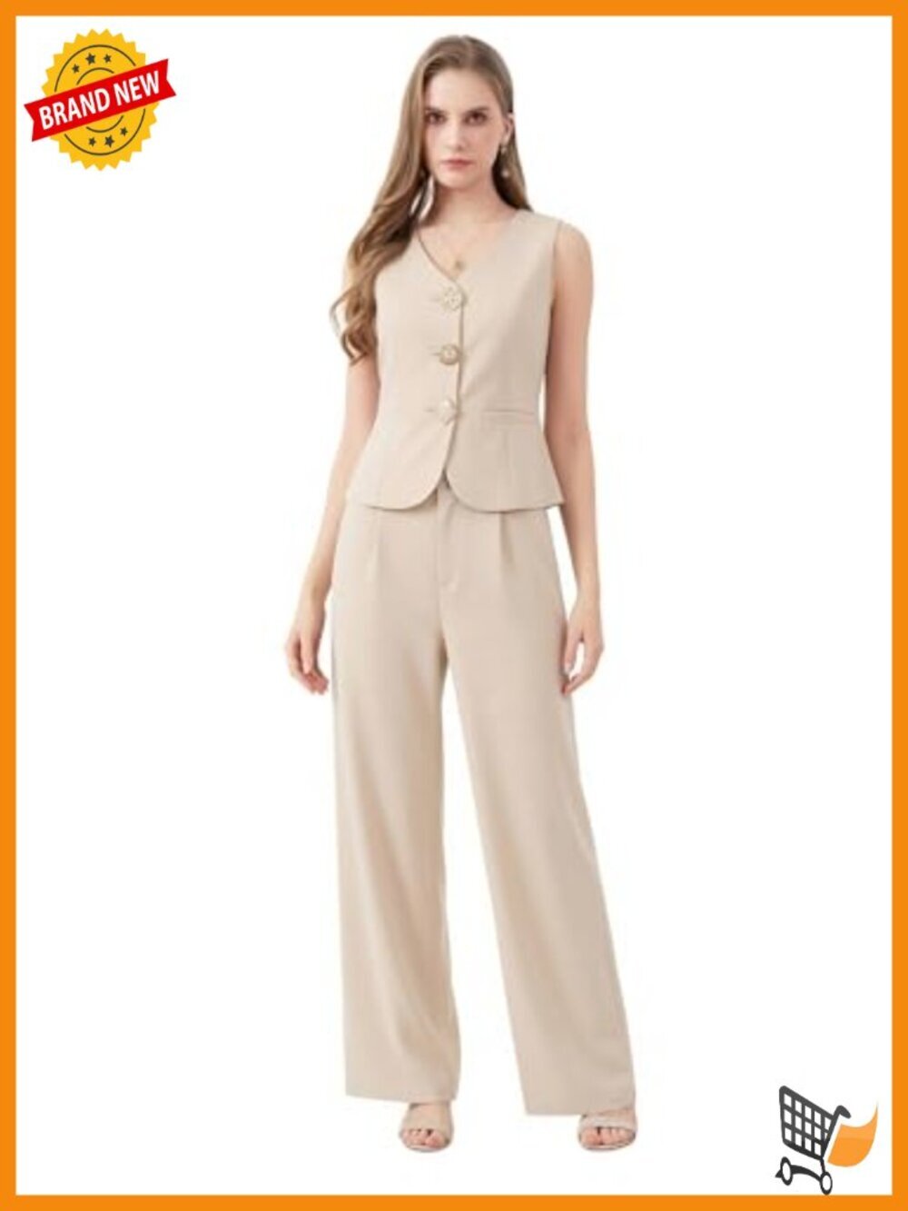 Women's 2 Piece Blazer Vest and Pants Suit Set High Waist Wide Leg Business